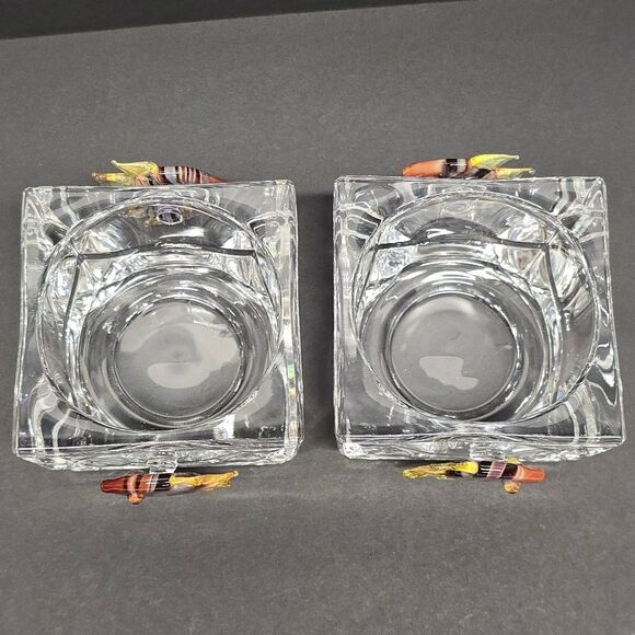 Crystal Glass Votive Candle Holder Murano Fish Accent Set Of 2 - Picture 6 of 8